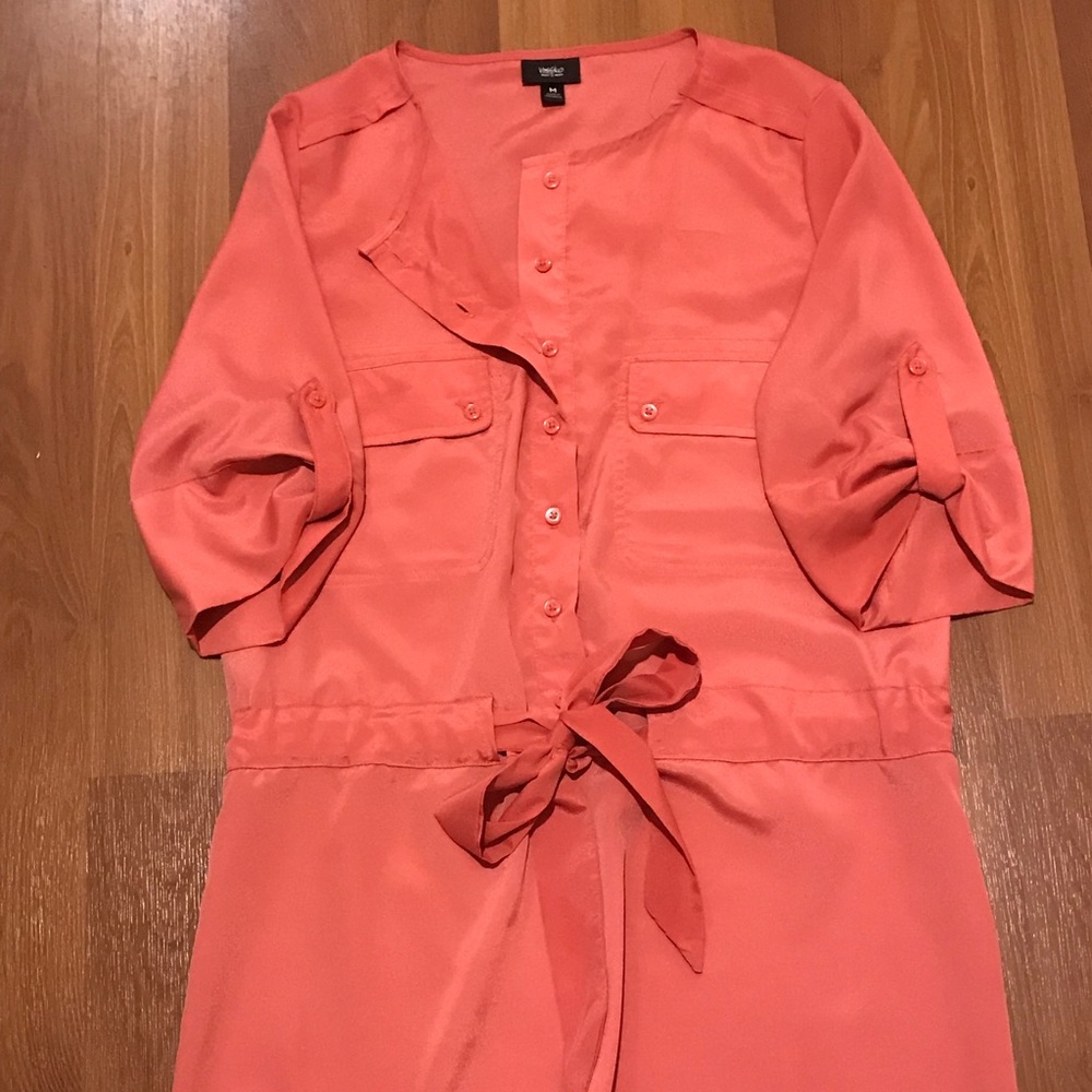 Coral Silk Pocket Dress